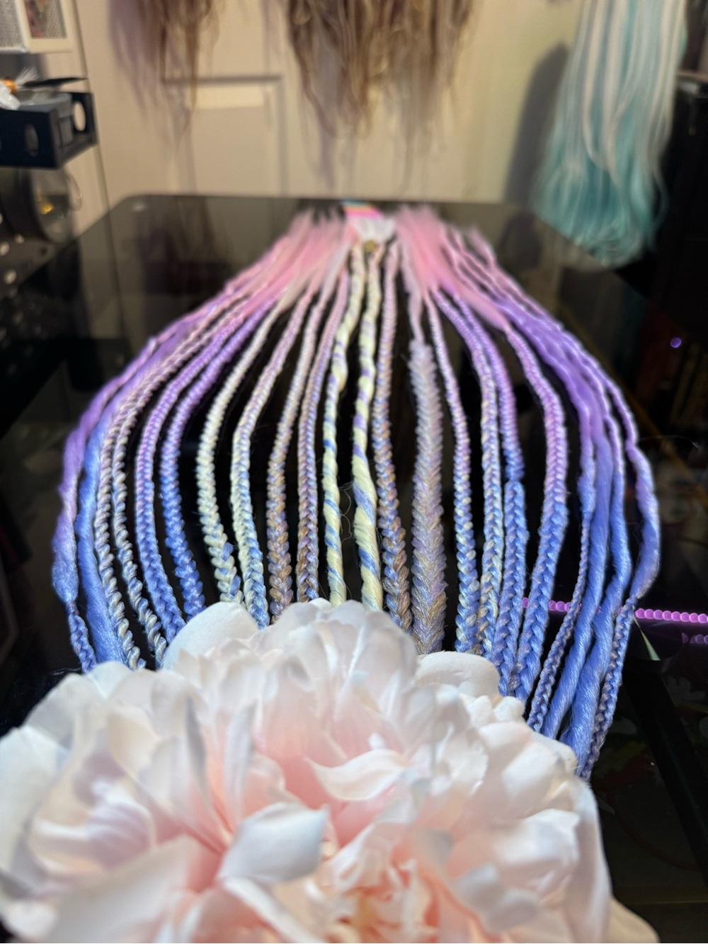 Braided Hair Extensions with Pastel Blue and Pink Accents - Picture 5 of 12